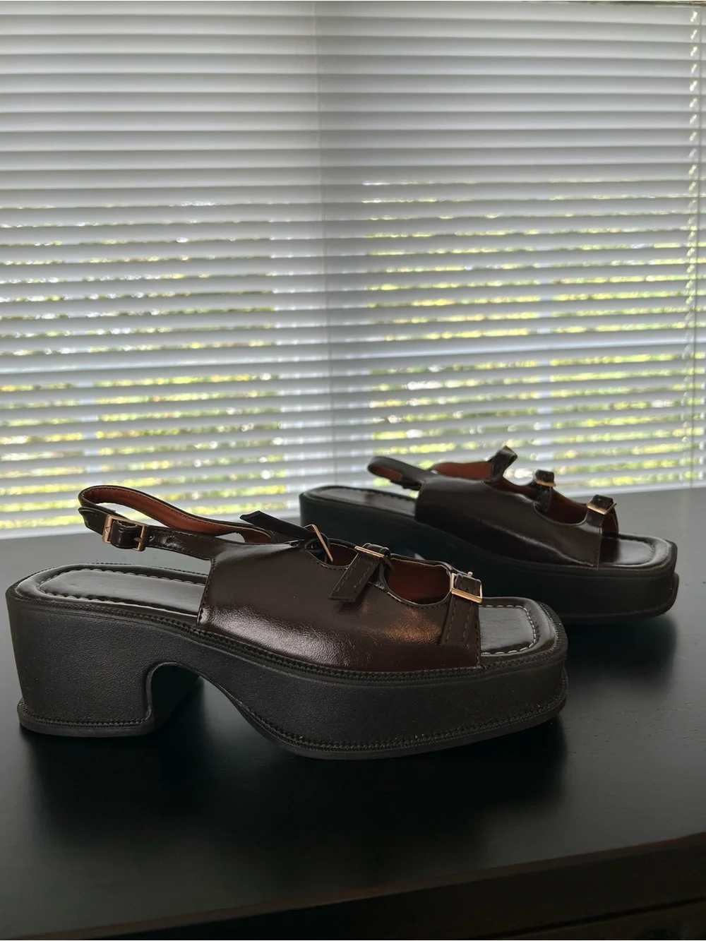 Chunky Brown Platform Slingback Sandals for Women